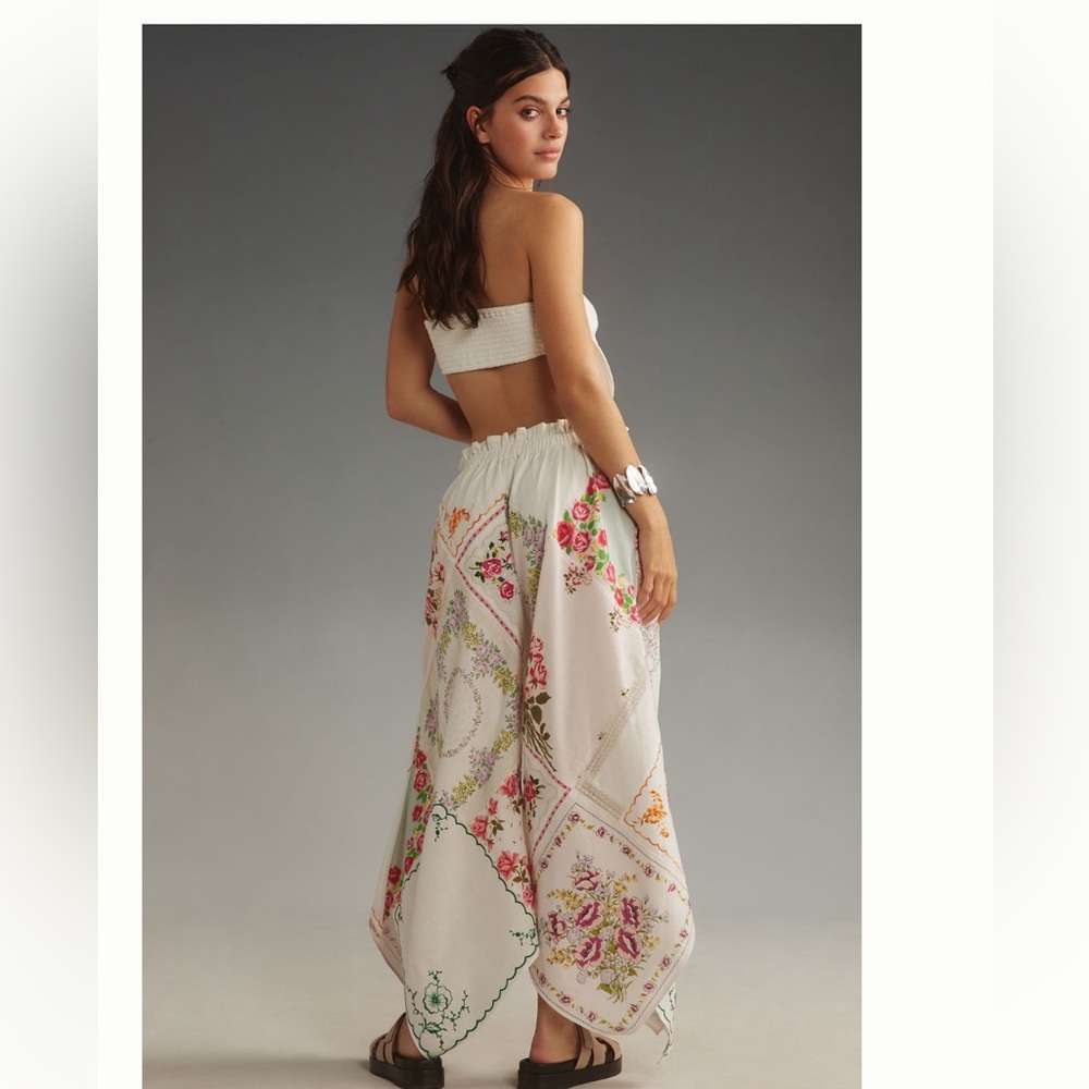 ANTHROPOLOGIE NWT PATCHWORK LINEN WIDE LEG CROP PANTS - Picture 5 of 6